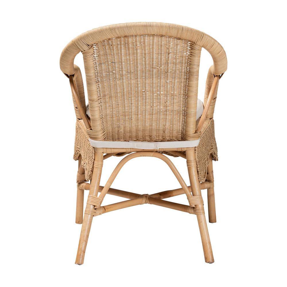 Natural Rattan Low Dining Chair with White Cushion