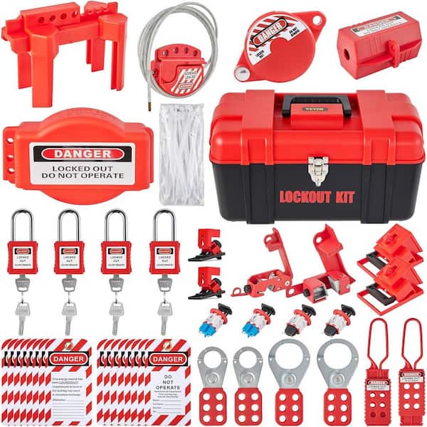 Lockout Tagout Station 42 Pcs Electrical Safety Lock Set Includes Padlocks, 5 Kinds of Lockouts, Hasp, Tags, Ties, Box