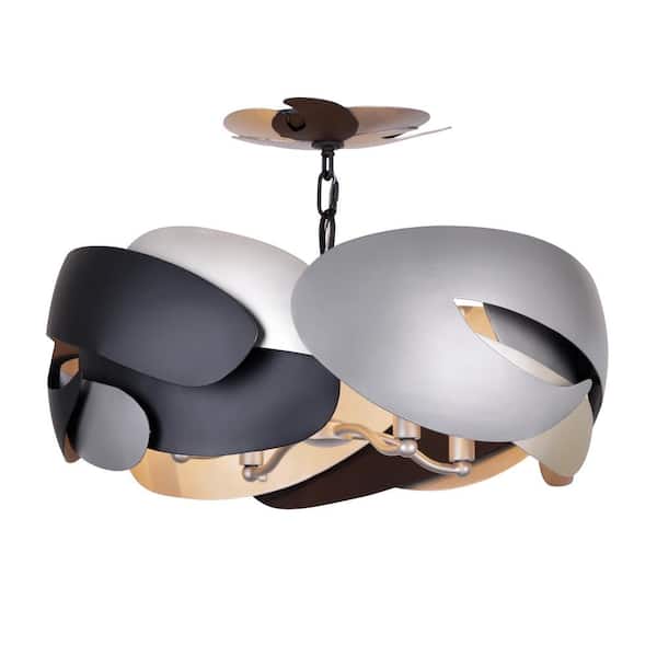 George Kovacs Metalo Misto 20 in. 4-Light Black with Atlas and Midnight Silver Semi Flush Mount with Metal Shade and No Bulbs Included