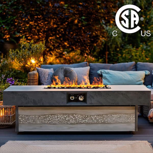 SUNRINX Concrete 48 in. Rectangle Propane Outdoor Fire Pit Table with Adjustable Height for Patio, Backyard, Garden