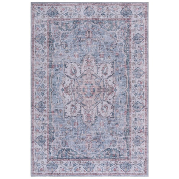 Vintage Heriz Blue/Beige 8 ft. x 10 ft. Machine Washable Distressed Ornate Medallion Area Rug