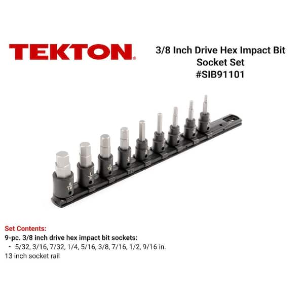 3/8 in. Drive Hex Impact Bit Socket Set with Rail, 9-Piece (5/32-9/16 in. )