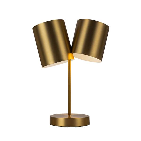 KUZCO Keiko 14 in., 2-Light 60-Watt Brushed Gold Modern Table Lamp