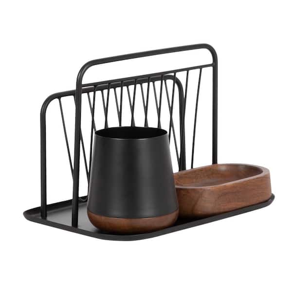 Koni Black/Walnut Brown Rectangle Metal Desk Organizer