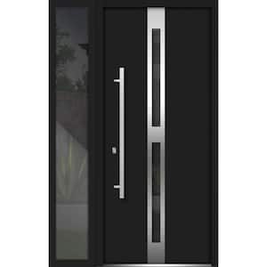 48 in. x 80 in. Right-Hand/Inswing Sidelights Tinted Glass Black Enamel Steel Prehung Front Door with Hardware