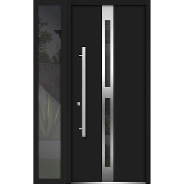 VDOMDOORS 52 in. x 80 in. Right-Hand/Inswing Sidelights Tinted Glass Black Enamel Steel Prehung Front Door with Hardware