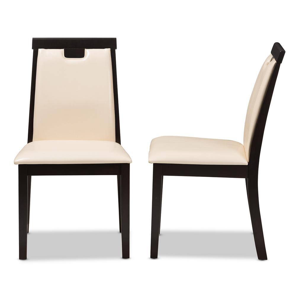 Evelyn Beige Faux Leather and Dark Brown Wood Dining Chairs
