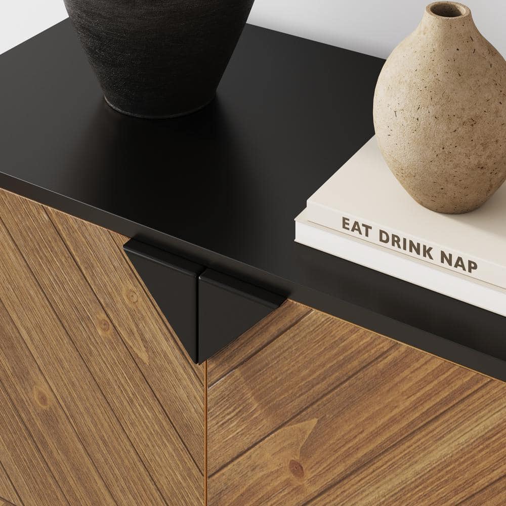 Matte Black and Brushed Fir Freestanding Storage Cabinet