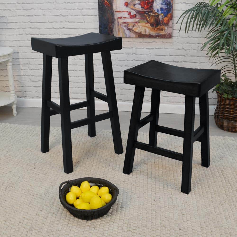 Black Wood 30" Saddle Style Backless Bar Stool