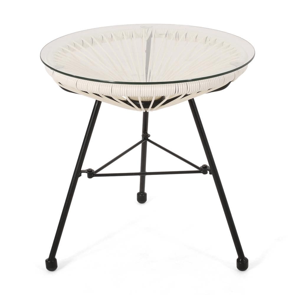 Modern White Iron and Glass Round Outdoor Side Table