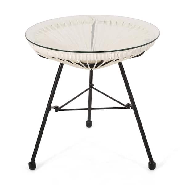 Nusa 18 in. White Round Metal Outdoor Patio Side Table