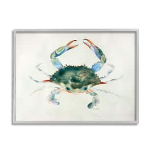 "Blue Sea Crab Over Beige Soft Watercolors" by Melissa Hyatt LLC Framed Nature Wall Art Print 11 in. x 14 in.