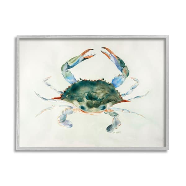 Stupell Industries "Blue Sea Crab Over Beige Soft Watercolors" by Melissa Hyatt LLC Framed Nature Wall Art Print 16 in. x 20 in.
