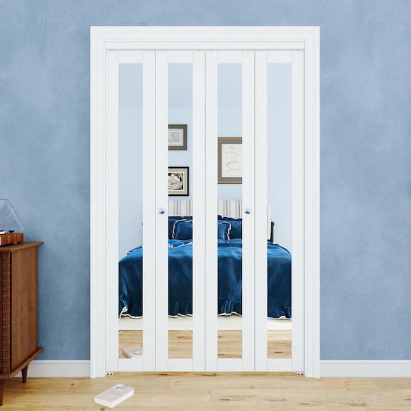 48 in. x 80 in. 1-Lite Mirrored Glass and Solid Core White Finished MDF Close Bi-fold Door with Hardware