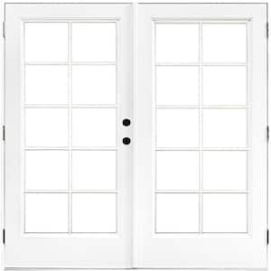 72 in. x 80 in. Fiberglass Smooth White Left-Hand Outswing Hinged Patio Door with 10-Lite SDL