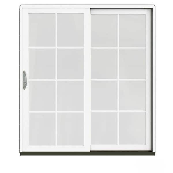 JELD-WEN 72 in. x 80 in. W-2500 Contemporary Bronze Clad Wood Right-Hand 8 Lite Sliding Patio Door w/White Paint Interior