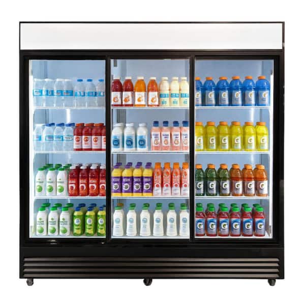 78 in. 72 cu. ft. Commercial Three Sliding Door Display Upright Cooler Merchandiser in Black
