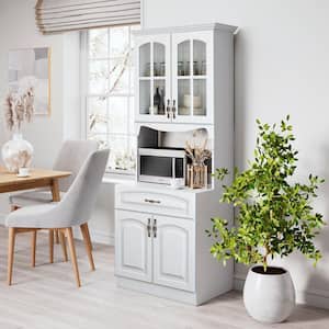 Galiano 73 in. White Kitchen Pantry Storage Cabinet Buffet with Hutch For Microwave with Drawer