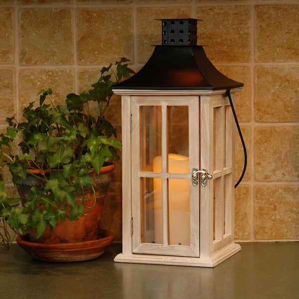 BACKYARD EXPRESSIONS PATIO · HOME · GARDEN 27 in. and 20 in. Indoor/Outdoor  Wooden Lantern Set in Natural 909711 - The Home Depot