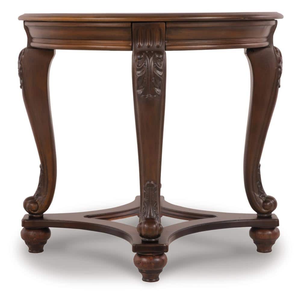 Round Dark Brown Wood and Glass End Table