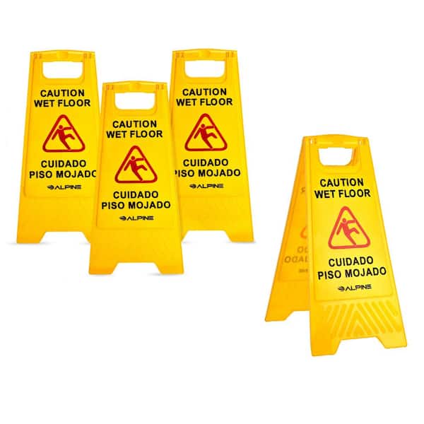 Alpine Industries 24 in. Yellow Multi-Lingual Caution Wet Floor Sign (4-Pack)