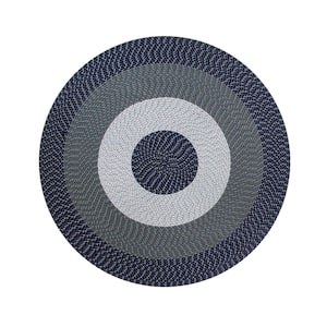 Country Stripe Braid Collection Dark Blue Stripe 96" Round 100% Polypropylene Reversible Area Rug