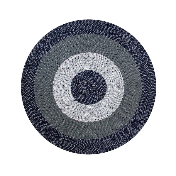 Better Trends Country Stripe Braid Collection Dark Blue Stripe 96" Round 100% Polypropylene Reversible Area Rug