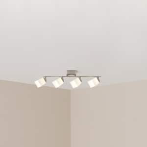 4-Light Brushed Nickel LED Dimmable Fixed Track Lighting Kit with Straight Bar Frosted Square Glass
