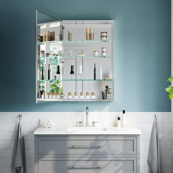 WYonder 24 in. W x 36 in. H Rectangular Aluminum Recessed/Surface Mount (Reversible) Medicine Cabinet with Mirror