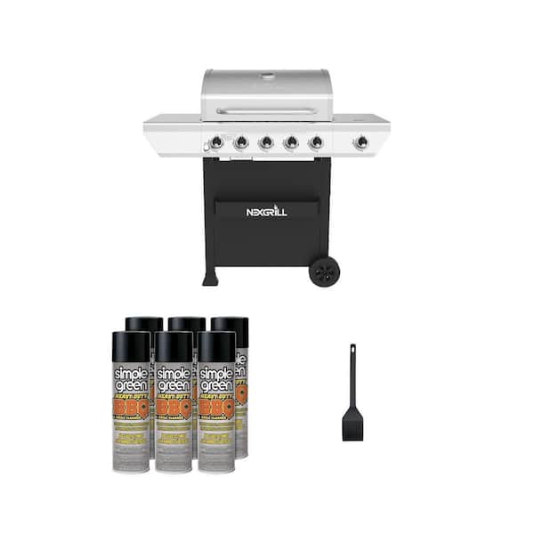 5-Burner Stainless Steel Propane Gas Grill with Side Burner, BBQ Grill Cleaner (6-Pack) and Grill Brush Combo