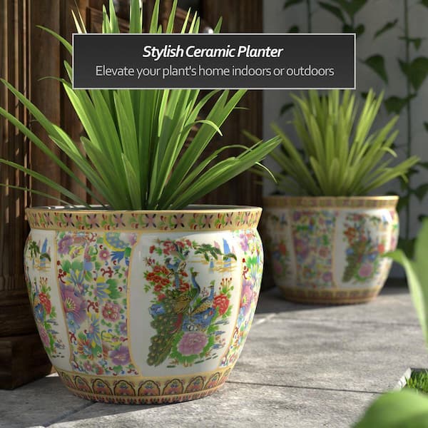 Red Lantern Oriental Furniture 20 in. Satsuma Birds & Flowers