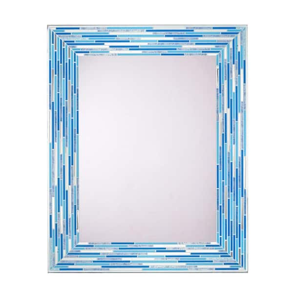 23 in. x 30 in. Frameless Reeded Aqua/Blue 2-Tiled Printed Wall Mirror