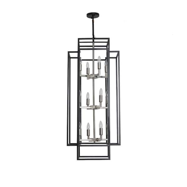 FramePicasso 12-Light Matte Black and Sliver Chandeliers, Cage Chandeliers Adjustable Height, No Light Bulb