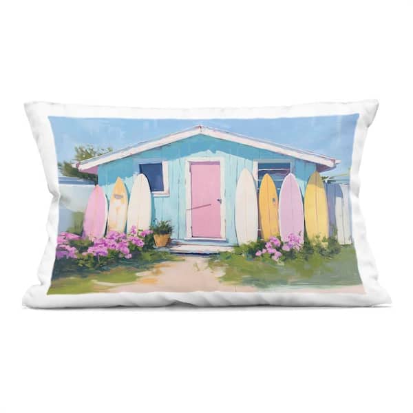 Stupell Industries Cabin with Pastel Surfboards Blue Abstract Polyester 14 in. x 20 in. Throw Pillow
