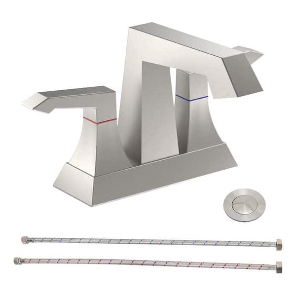 Satico 4 in. Centerset 2-Handle 3-Hole Deck-Mount Bathroom Faucet with Pop up Drain in Brushed Nickel