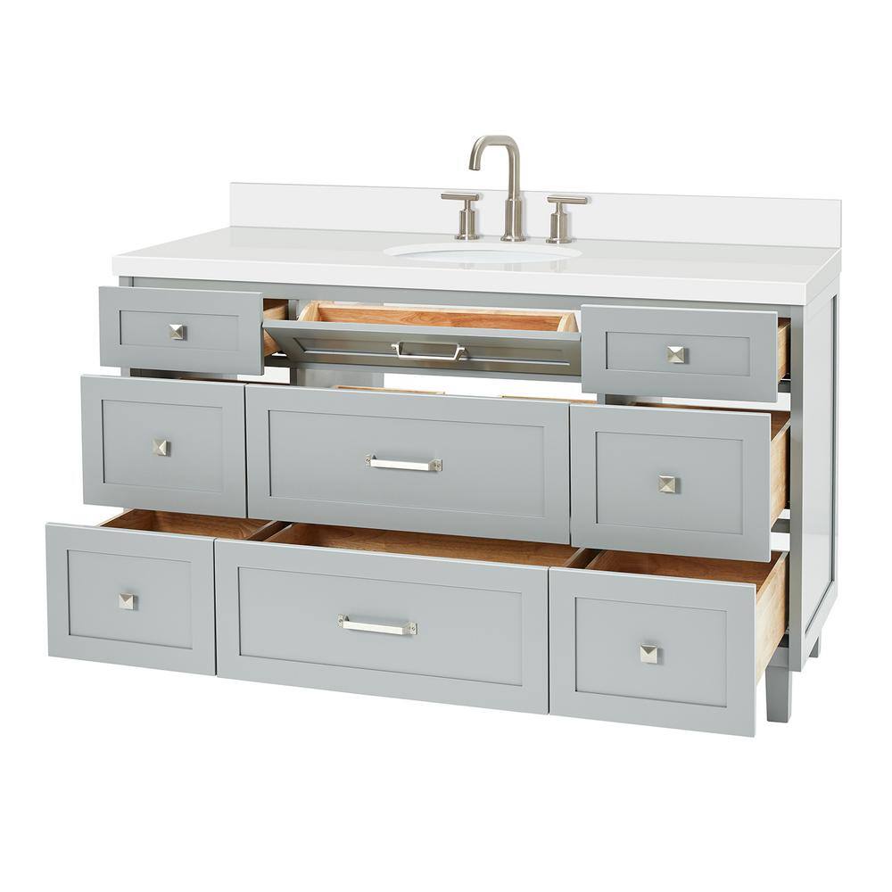 Gray Solid Wood Single Sink Bathroom Vanity with Quartz Top