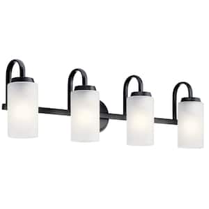 Kennewick 32 in. 4-Light Black Traditional Bathroom Vanity Light with Etched Glass