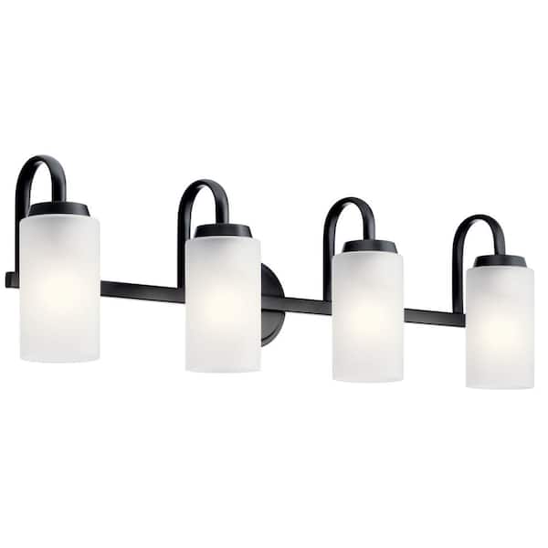KICHLER Kennewick 32 in. 4-Light Black Traditional Bathroom Vanity Light with Etched Glass