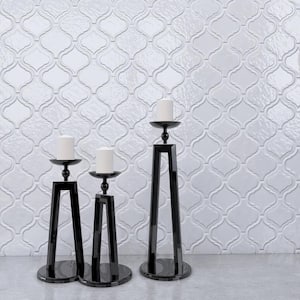 Classic White 10.36 in. x 9.38 Arabesque Glossy Glass Mosaic Tile Sample