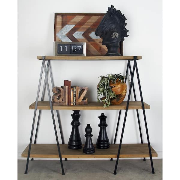 Light Brown Wood And Iron Shelving Unit With 3 Shelves Light Brown Wood And Iron Shelving Unit With 3 Shelves