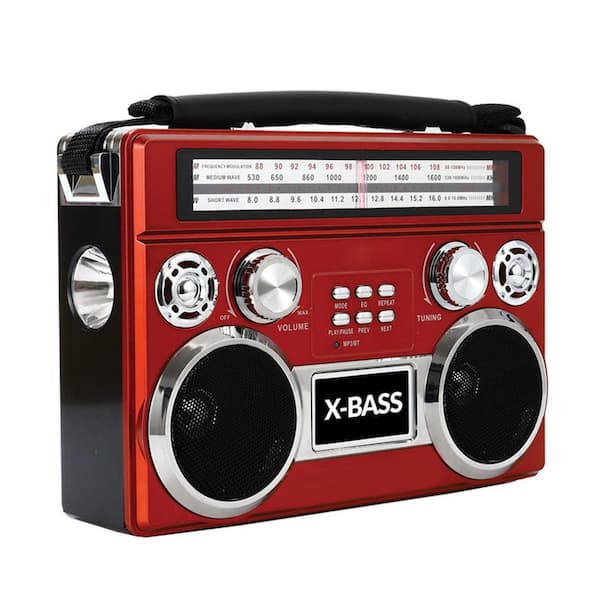 3 Band Radio With Bluetooth and Flashlight in Red