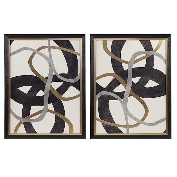 Vsmile Abstract Stripes (Set of 2)-Wood Framed Canvas Wall Art Print 26.7 in. x 20.7 in.
