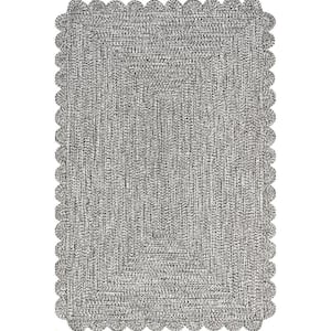 Idina Casual Scalloped Black and Gray 5 ft. x 8 ft. Indoor/Outdoor Area Rug