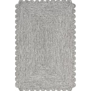 Idina Casual Scalloped Black and Gray 8 ft. x 10 ft. Indoor/Outdoor Area Rug
