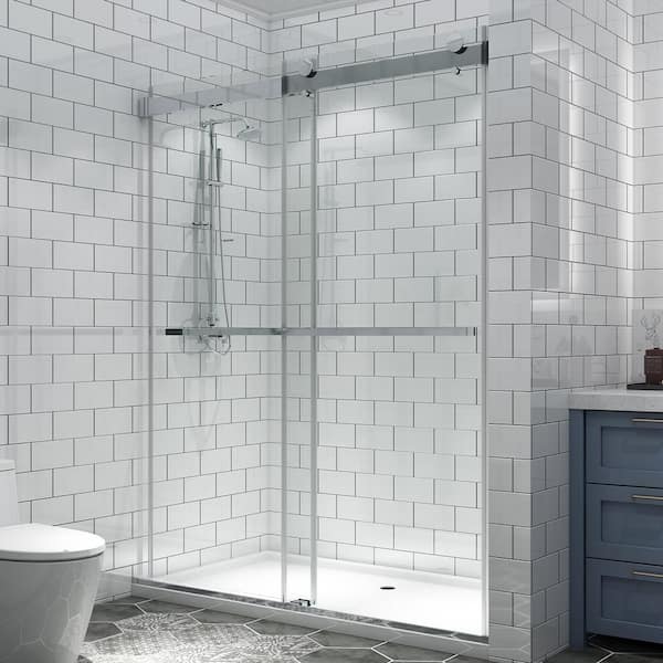 60 In W X 74 In H 2 Way Sliding Semi Frameless Shower Door In Chrome