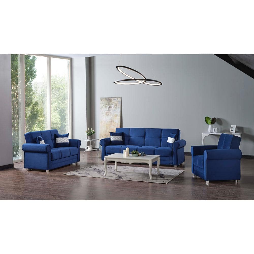 Twin Blue Microfiber Convertible Sofa Bed with Storage