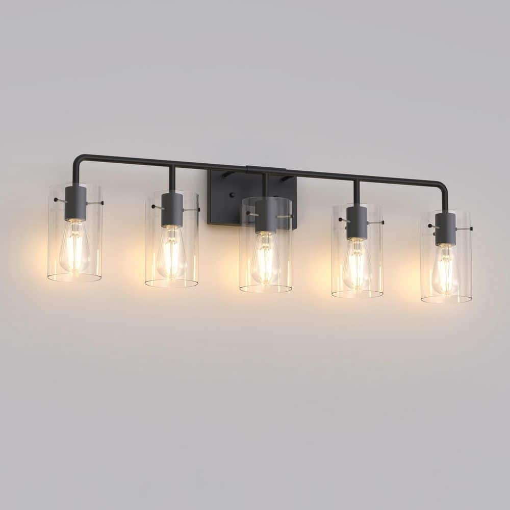 34 in. 5-Light Black Metal Vanity Light with Clear Glass Shade Bathroom Fixture for Modern Farmhouse Style Spaces price history on PriceWatchPro