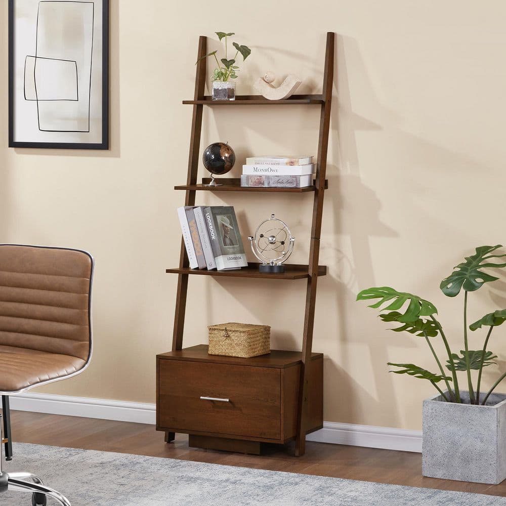 Convenience Concepts 69 in. Dark Walnut Wood 4-shelf Ladder