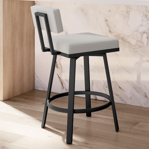 Amisco Staten 26 in. Light Grey Polyester/Black Metal Counter Stool