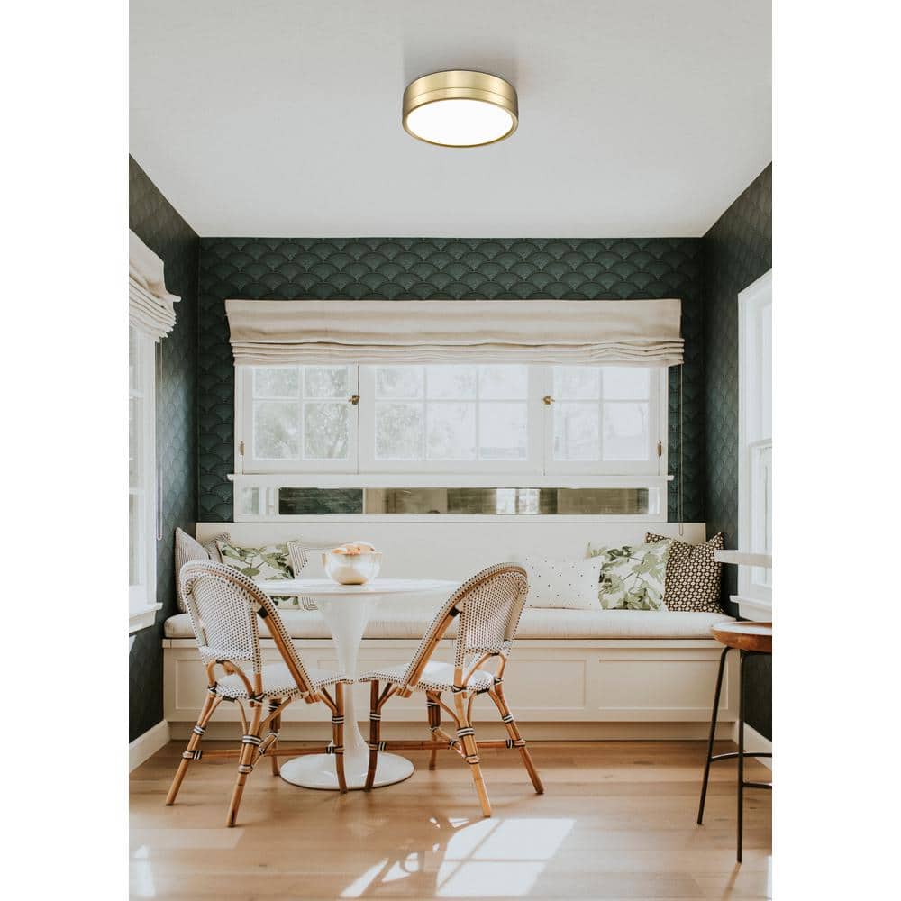 Algar 12" Modern Gold LED Flush Mount Ceiling Light with Frosted Acrylic Shade